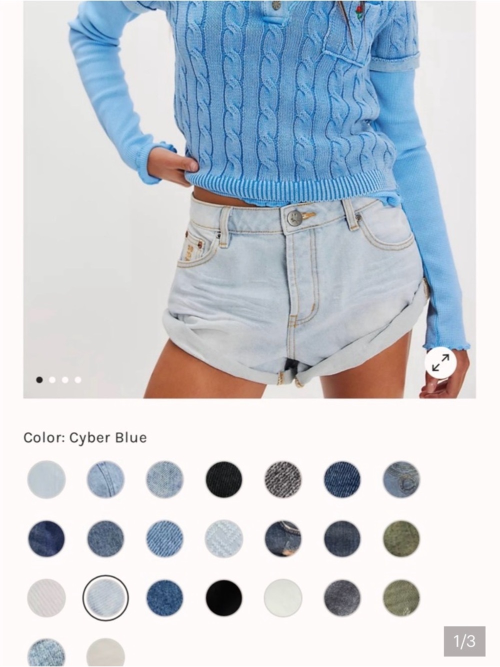 One Teaspoon Cyber Blue High-Waist Rolled Hem Jean Shorts